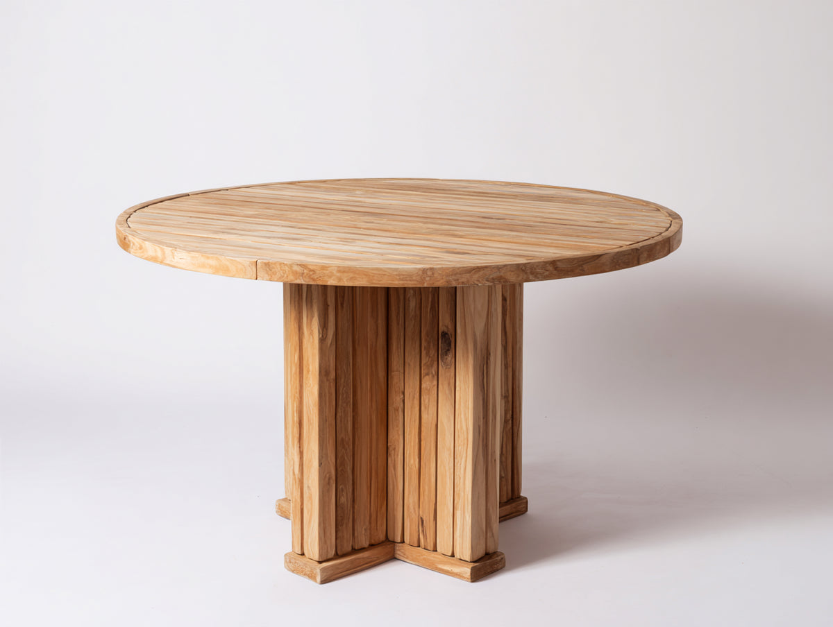 Mesas de jardín 135 x 135 x 75 cm - madera natural - diseño redondo con base central de listones