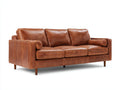 Sofás 3 plazas tapizado efecto cuero 210x88x82 cm - Marrón coñac - Diseño moderno con cojines acolchados y patas de madera