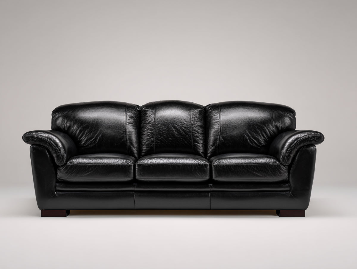 Sofás 3 plazas tapizado 218x96x90 cm - negro - diseño clásico con respaldo acolchado y reposabrazos curvos