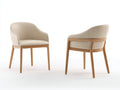 Sillas de comedor tapizadas con reposabrazos 58 x 60 x 84 cm - Beige-Madera natural - Juego de 2 con respaldo curvo y estructura de madera