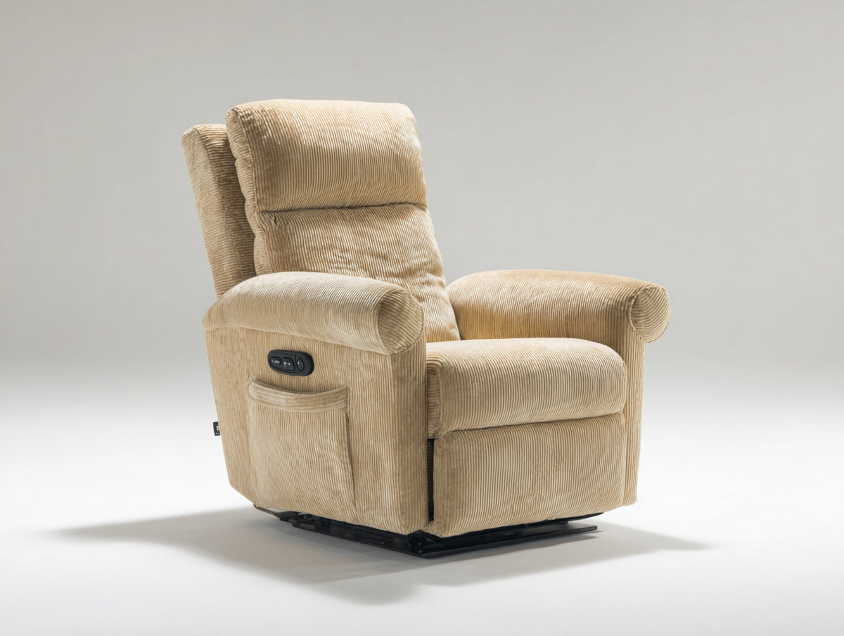 Sillones reclinables tapizados 94 x 100 x 108 cm - beige - sillón eléctrico con respaldo acolchado y bolsillo lateral
