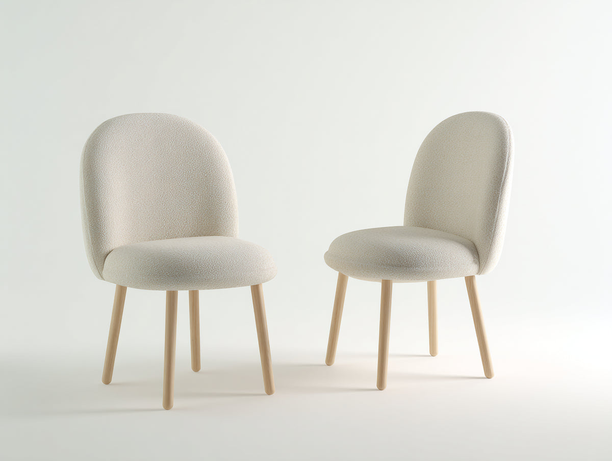 Sillas de comedor 55 x 58 x 83 cm - tapizado beige claro y patas de madera natural - juego de 2 con respaldo redondeado