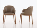 Sillas de comedor 60 x 61 x 82 cm - cuero sintético marrón topo y madera natural - juego de 2 con respaldo envolvente y reposabrazos