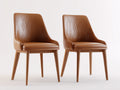 Sillas de comedor tapizadas 58x61x86 cm - marrón coñac y madera marrón - diseño moderno con respaldo geométrico en juego de 2