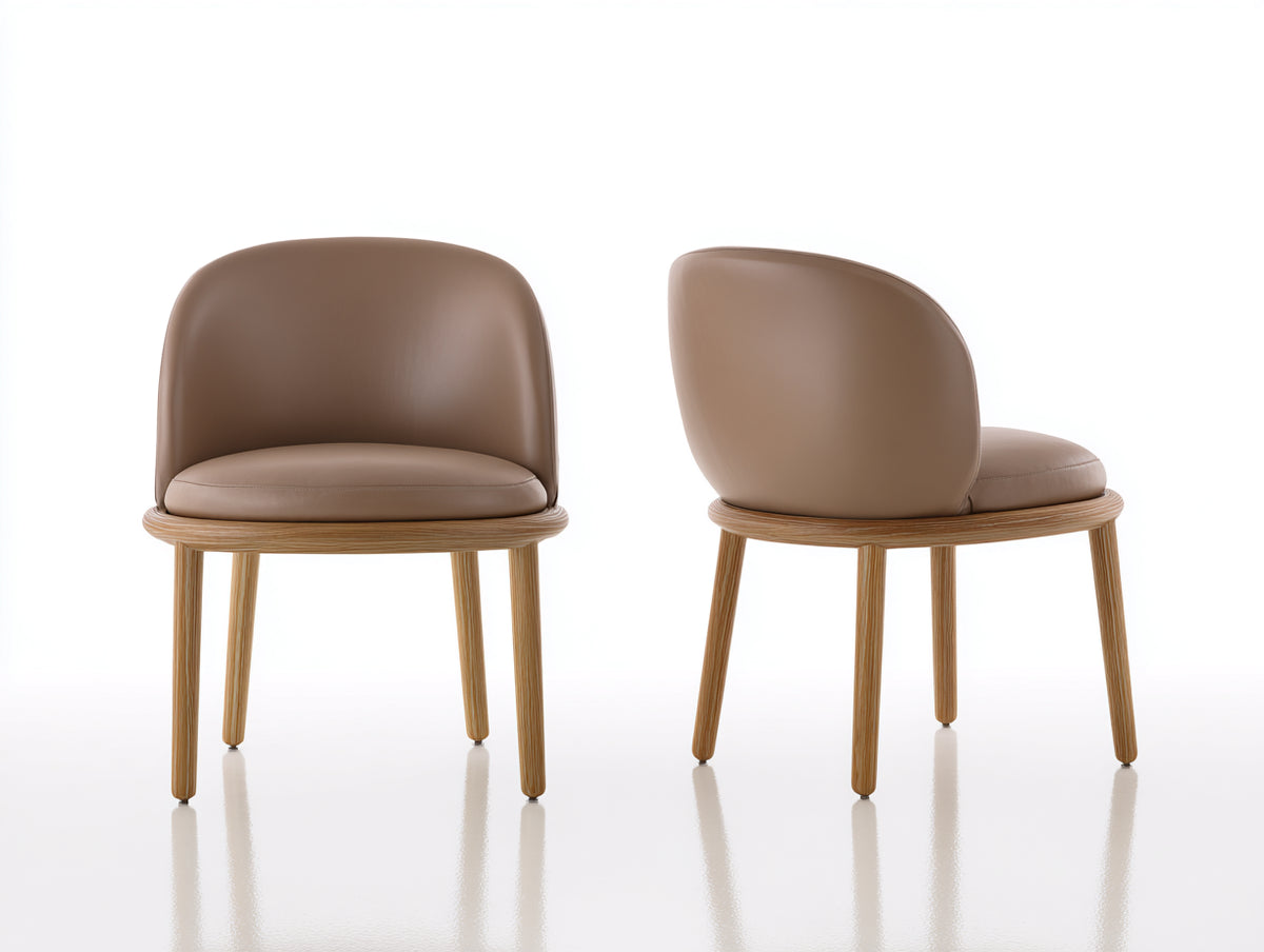Sillas de comedor tapizadas 56x59x80 cm - marrón topo y madera natural - diseño curvo contemporáneo en juego de 2