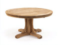 Mesas de jardín de madera 140x140x75 cm - marrón natural - diseño redondo con pedestal central y base cruciforme
