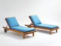 Tumbonas de madera maciza juego de 2 200x72x92 cm - Madera natural-Azul - Diseño reclinable con ruedas y cojines acolchados