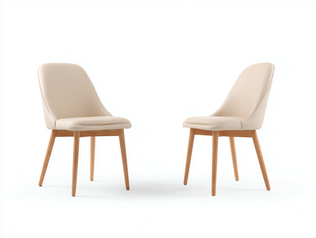 Sillas de comedor de madera 51 x 57 x 87 cm - beige y madera natural - juego de 2 sillas tapizadas con respaldo alto curvado