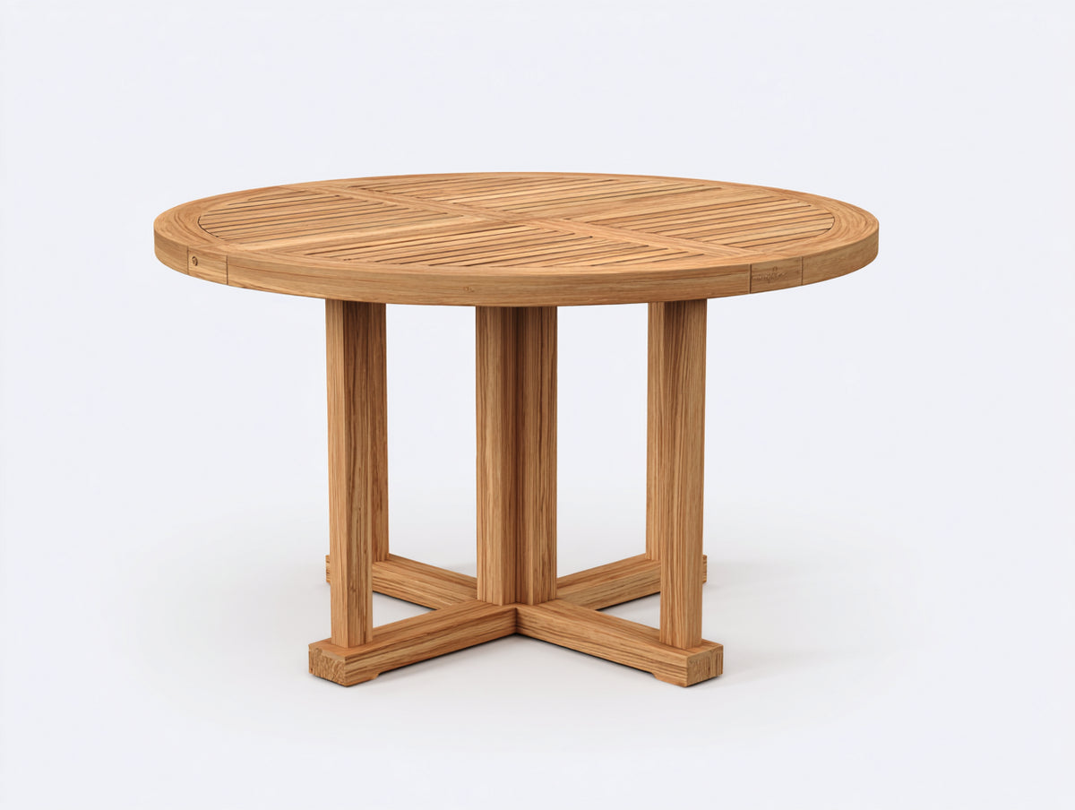 Mesas de jardín 130 x 130 x 75 cm - madera natural - diseño redondo con tablero de listones y base cruzada