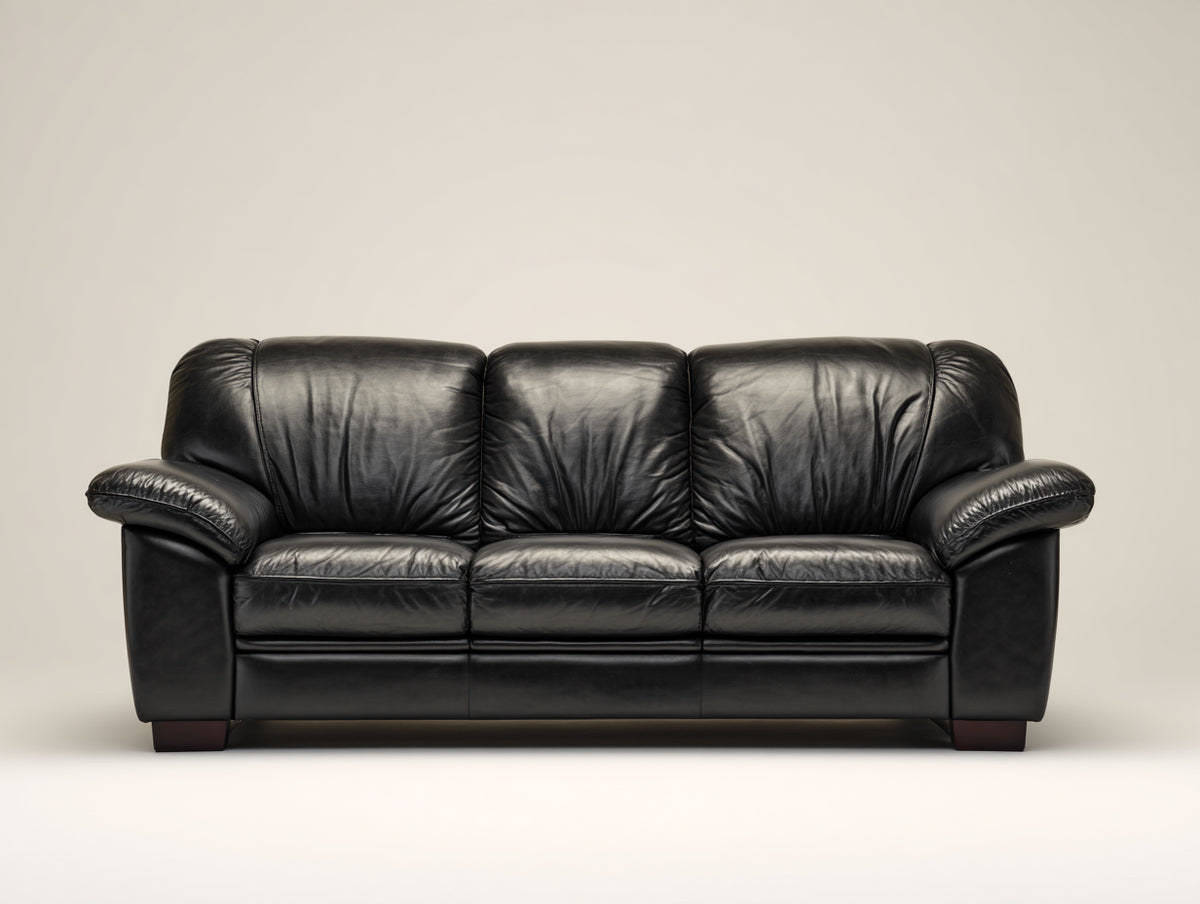 Sofás 3 plazas 218 x 96 x 88 cm - cuero sintético negro - diseño acolchado con reposabrazos curvos