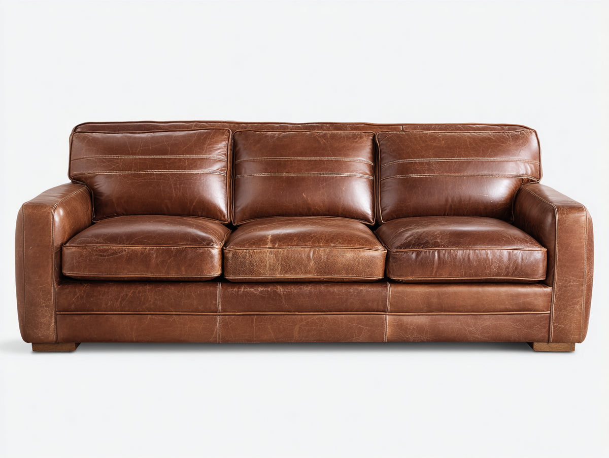Sofás 3 plazas tapizado 220 x 92 x 86 cm - marrón coñac - sofá de cuero con asiento acolchado y brazos rectos