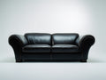 Sofás 3 plazas tapizado efecto cuero 215x92x86 cm - Negro - Diseño clásico con brazos enrollados y patas de madera