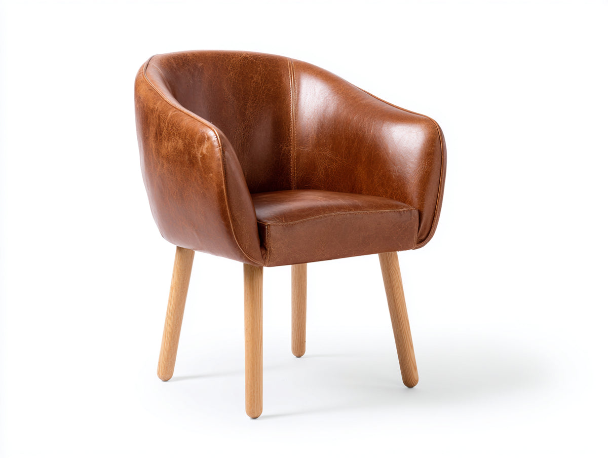 Sillas de comedor 62 x 60 x 82 cm - cuero sintético marrón coñac y patas de madera - diseño envolvente con reposabrazos