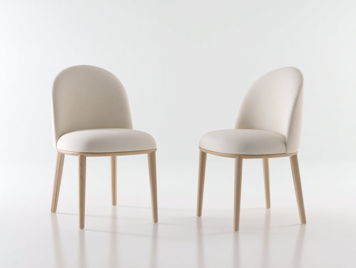 Sillas de comedor tapizadas juego de 2 50x56x84 cm - Blanco crema-Madera natural - Diseño moderno con respaldo curvo y patas de madera