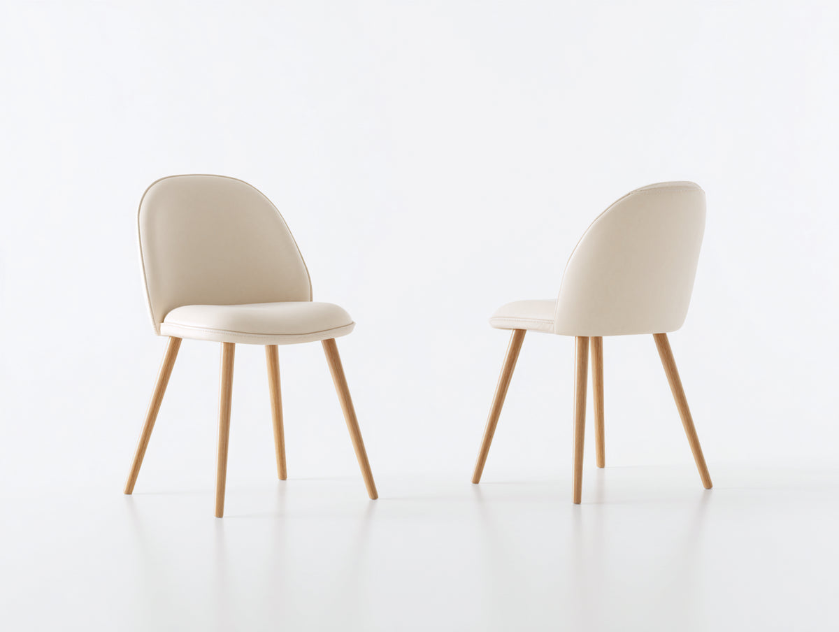 Sillas de comedor de madera 49 x 55 x 84 cm - beige y madera natural - juego de 2 sillas tapizadas con respaldo redondeado