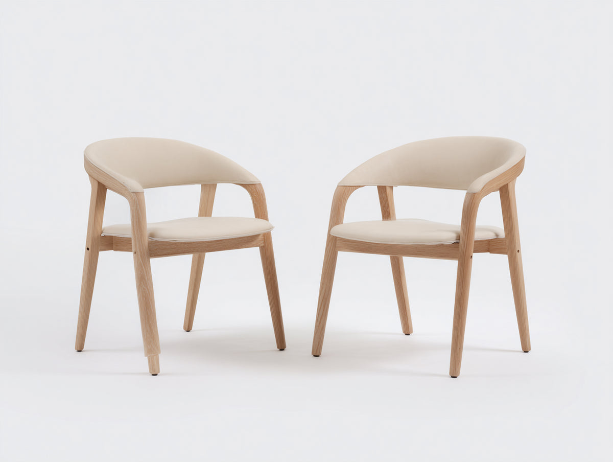 Sillas de comedor tapizadas juego de 2 56x58x78 cm - Beige-Madera natural - Diseño moderno con respaldo envolvente y reposabrazos
