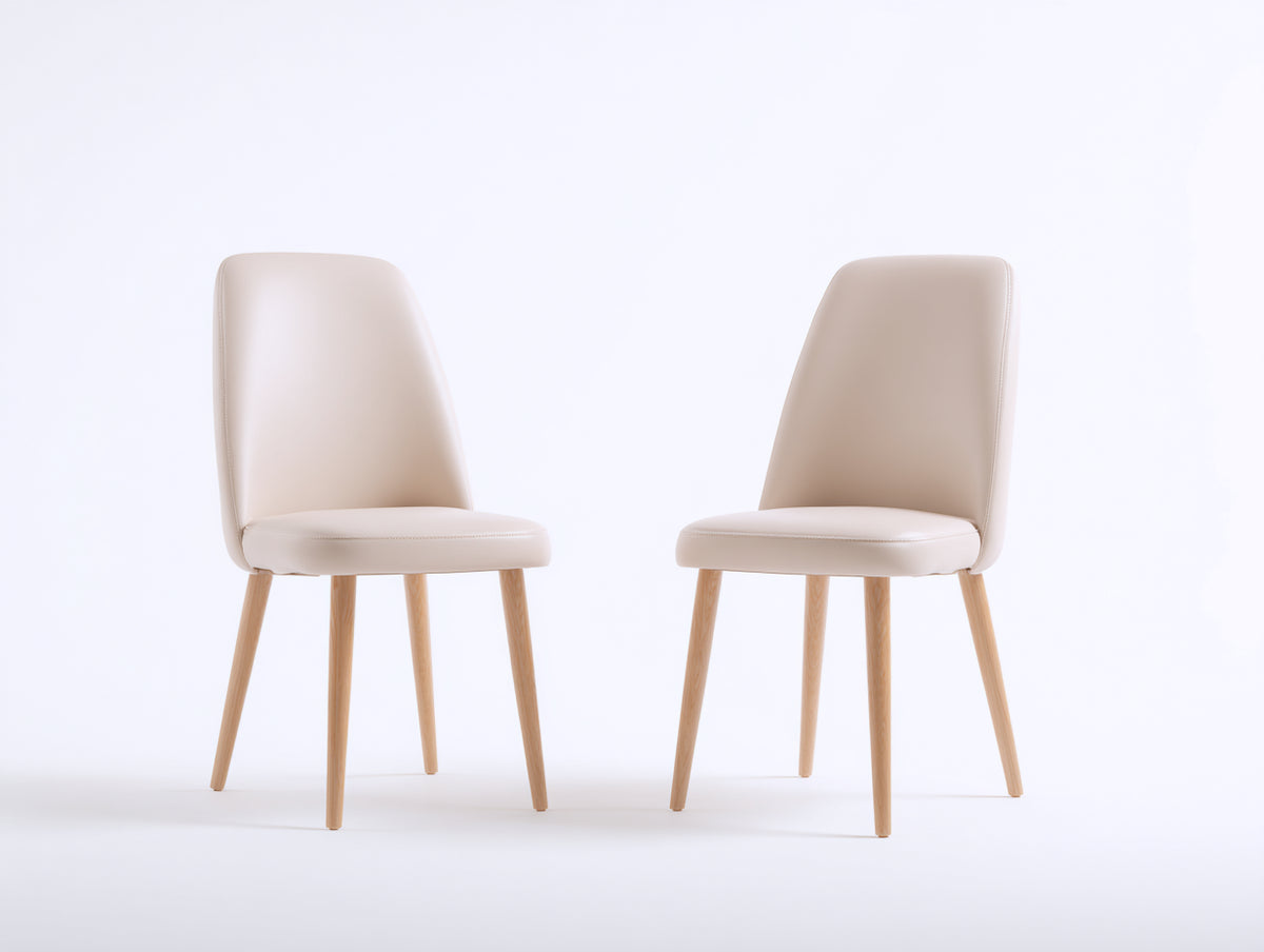 Sillas de comedor tapizadas juego de 2 48x55x88 cm - Beige-Madera natural - Diseño moderno con patas de madera