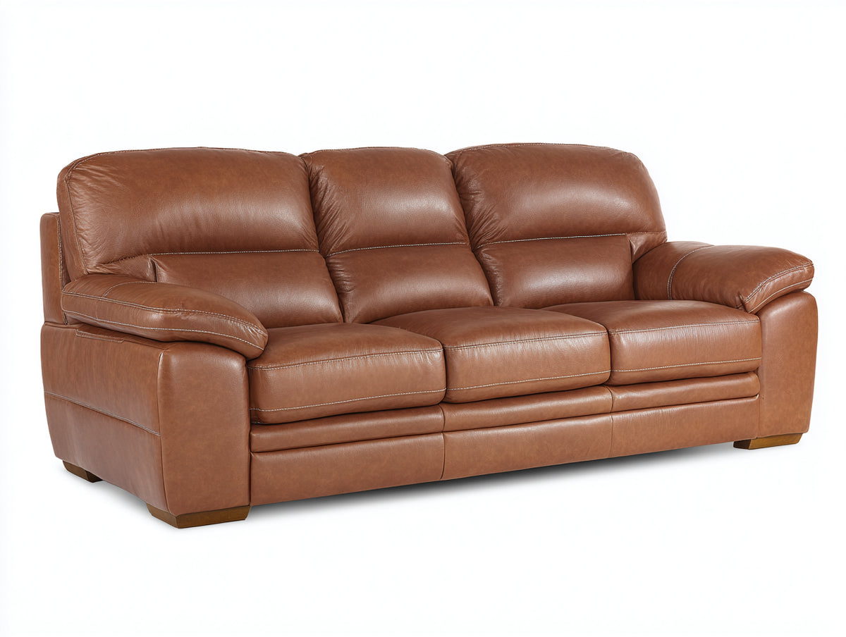 Sofás 3 plazas tapizado efecto cuero 220 x 95 x 90 cm - Marrón coñac - Diseño clásico con asiento acolchado y reposabrazos anchos