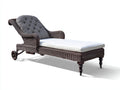 Tumbonas de ratán 205 x 78 x 92 cm - marrón oscuro y blanco - tumbona individual con respaldo reclinado y ruedas traseras