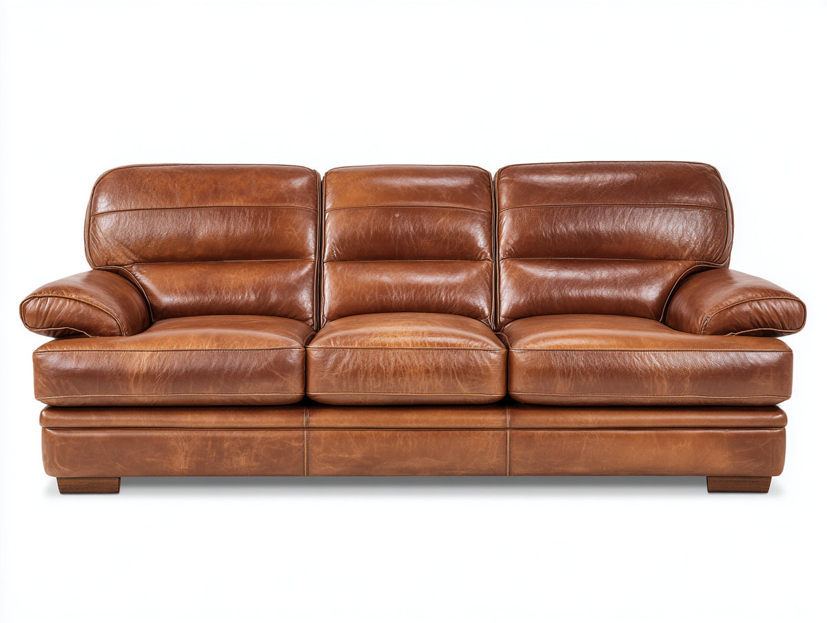 Sofás 3 plazas tapizado 220x95x92 cm - marrón coñac - diseño clásico con respaldo acolchado
