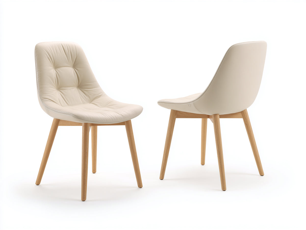 Sillas de comedor tapizadas juego de 2 52x58x86 cm - Beige-Madera natural - Diseño moderno con respaldo acolchado y patas de madera