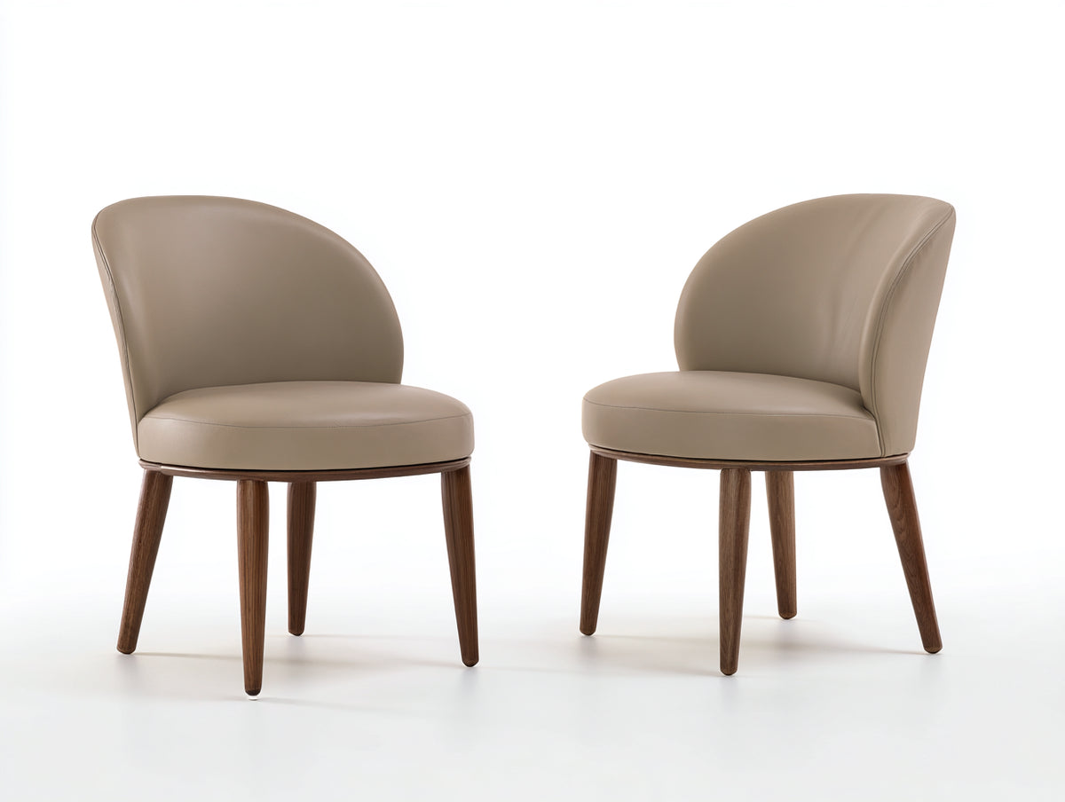 Sillas de comedor tapizadas 58x60x82 cm - beige topo y madera marrón - diseño curvo moderno en juego de 2