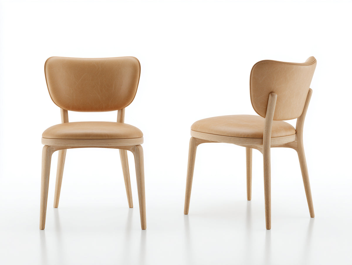 Sillas de comedor de madera 50 x 56 x 82 cm - camel y madera natural - juego de 2 sillas tapizadas con respaldo curvo