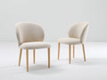 Sillas de comedor tapizadas 54 x 57 x 82 cm - Beige-Madera natural - Juego de 2 con respaldo redondeado y patas de madera