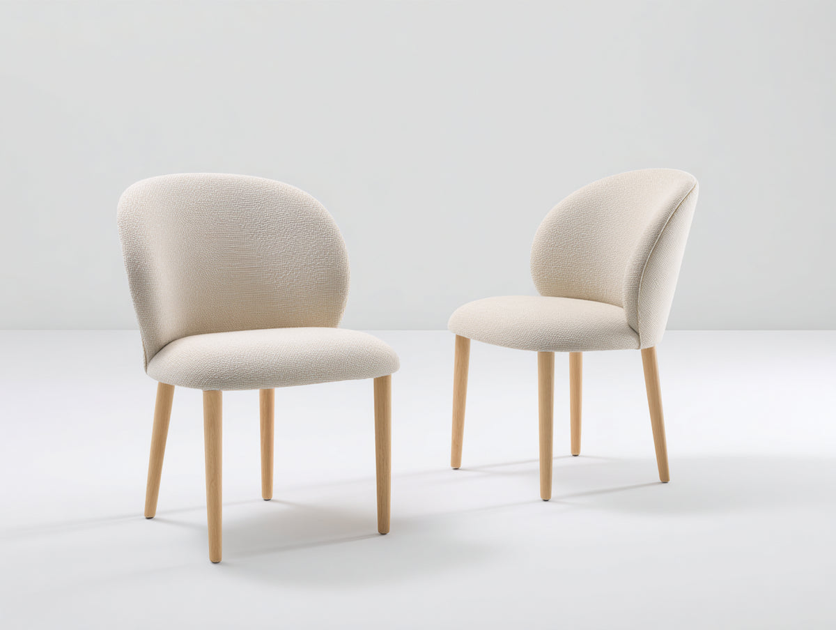 Sillas de comedor tapizadas 54 x 57 x 82 cm - Beige-Madera natural - Juego de 2 con respaldo redondeado y patas de madera