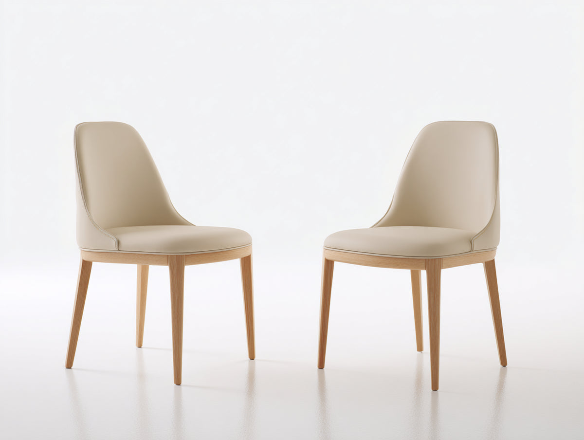 Sillas de comedor tapizadas 52 x 58 x 86 cm - Beige-Madera natural - Juego de 2 con respaldo alto y patas de madera